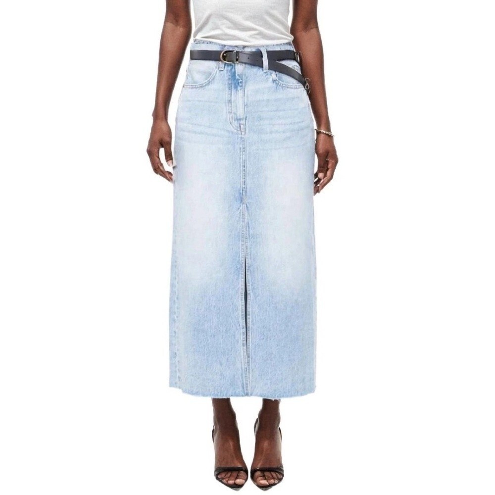 PISTOLA High Rise Alice Denim Midi‎ Maxi Skirt Brooklyn Size 30 Raw Hem Slit